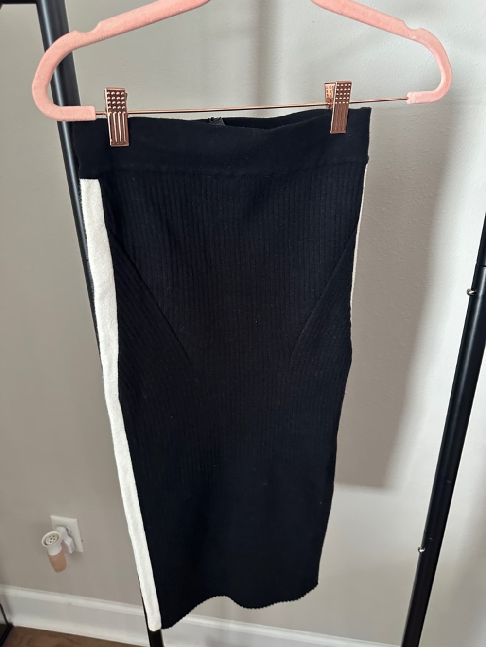 Herve Leger Black and White Ribbed Pencil Skirt